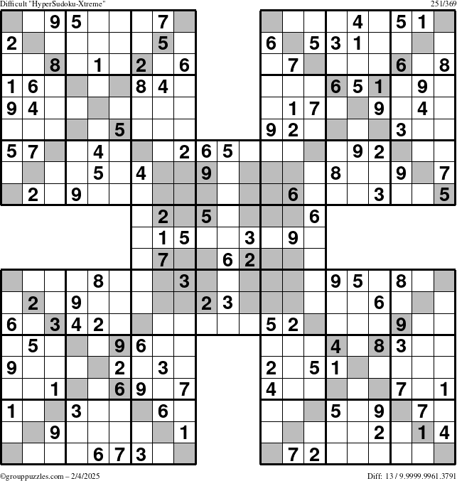 The grouppuzzles.com Difficult HyperSudoku-Xtreme puzzle for Tuesday February 4, 2025