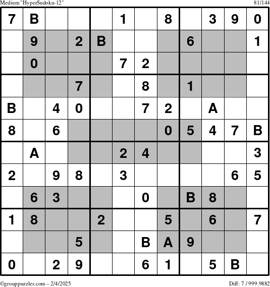 The grouppuzzles.com Medium HyperSudoku-12 puzzle for Tuesday February 4, 2025