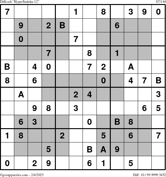 The grouppuzzles.com Difficult HyperSudoku-12 puzzle for Tuesday February 4, 2025