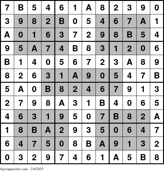 The grouppuzzles.com Answer grid for the HyperSudoku-12 puzzle for Tuesday February 4, 2025