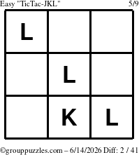 The grouppuzzles.com Easy TicTac-JKL puzzle for Sunday June 14, 2026