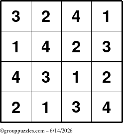 The grouppuzzles.com Answer grid for the Sudoku-4 puzzle for Sunday June 14, 2026