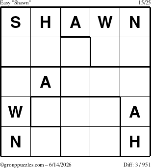 The grouppuzzles.com Easy Shawn puzzle for Sunday June 14, 2026