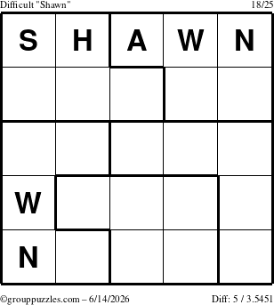 The grouppuzzles.com Difficult Shawn puzzle for Sunday June 14, 2026