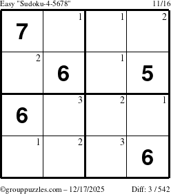 The grouppuzzles.com Easy Sudoku-4-5678 puzzle for Wednesday December 17, 2025 with the first 3 steps marked