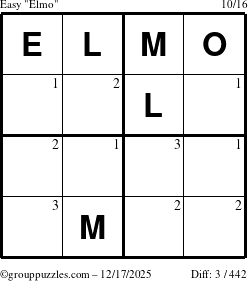 The grouppuzzles.com Easy Elmo puzzle for Wednesday December 17, 2025 with the first 3 steps marked