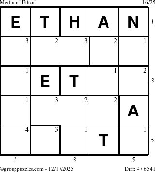 The grouppuzzles.com Medium Ethan puzzle for Wednesday December 17, 2025, suitable for printing, with all 4 steps marked