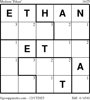 The grouppuzzles.com Medium Ethan puzzle for Wednesday December 17, 2025 with the first 3 steps marked