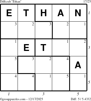 The grouppuzzles.com Difficult Ethan puzzle for Wednesday December 17, 2025, suitable for printing, with all 5 steps marked
