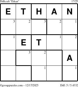 The grouppuzzles.com Difficult Ethan puzzle for Wednesday December 17, 2025 with the first 3 steps marked