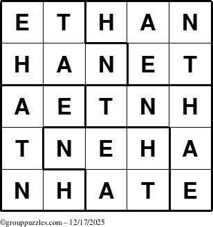 The grouppuzzles.com Answer grid for the Ethan puzzle for Wednesday December 17, 2025