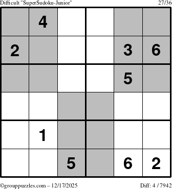 The grouppuzzles.com Difficult SuperSudoku-Junior puzzle for Wednesday December 17, 2025