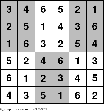 The grouppuzzles.com Answer grid for the SuperSudoku-Junior puzzle for Wednesday December 17, 2025