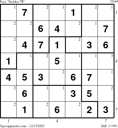 The grouppuzzles.com Easy Sudoku-7B puzzle for Wednesday December 17, 2025 with all 3 steps marked