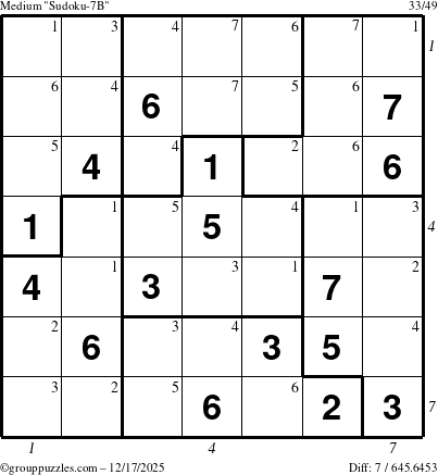 The grouppuzzles.com Medium Sudoku-7B puzzle for Wednesday December 17, 2025 with all 7 steps marked