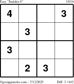 The grouppuzzles.com Easy Sudoku-4 puzzle for Saturday July 12, 2025