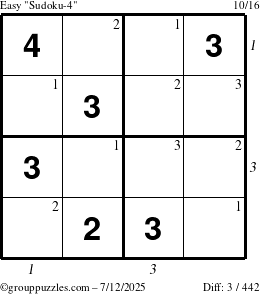 The grouppuzzles.com Easy Sudoku-4 puzzle for Saturday July 12, 2025 with all 3 steps marked