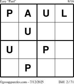 The grouppuzzles.com Easy Paul puzzle for Saturday July 12, 2025