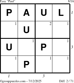 The grouppuzzles.com Easy Paul puzzle for Saturday July 12, 2025 with all 2 steps marked