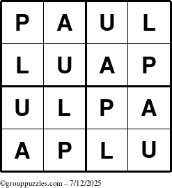 The grouppuzzles.com Answer grid for the Paul puzzle for Saturday July 12, 2025