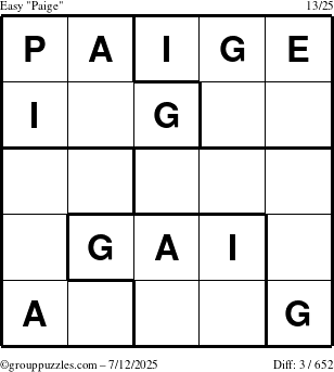 The grouppuzzles.com Easy Paige puzzle for Saturday July 12, 2025