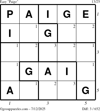 The grouppuzzles.com Easy Paige puzzle for Saturday July 12, 2025 with all 3 steps marked
