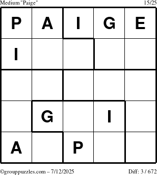 The grouppuzzles.com Medium Paige puzzle for Saturday July 12, 2025
