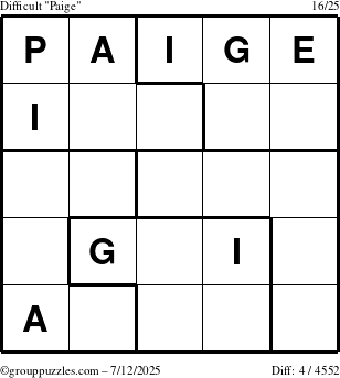 The grouppuzzles.com Difficult Paige puzzle for Saturday July 12, 2025