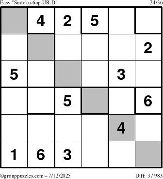 The grouppuzzles.com Easy Sudoku-6up-UR-D puzzle for Saturday July 12, 2025