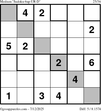 The grouppuzzles.com Medium Sudoku-6up-UR-D puzzle for Saturday July 12, 2025