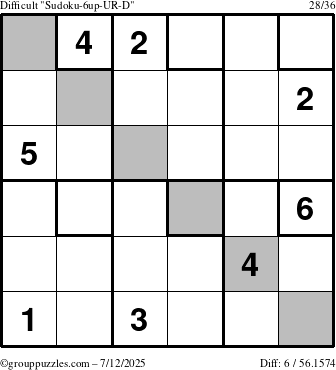 The grouppuzzles.com Difficult Sudoku-6up-UR-D puzzle for Saturday July 12, 2025