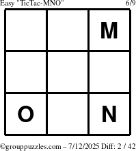The grouppuzzles.com Easy TicTac-MNO puzzle for Saturday July 12, 2025