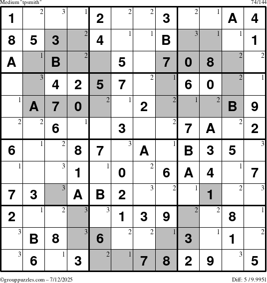 The grouppuzzles.com Medium tpsmith puzzle for Saturday July 12, 2025 with the first 3 steps marked