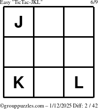 The grouppuzzles.com Easy TicTac-JKL puzzle for Sunday January 12, 2025