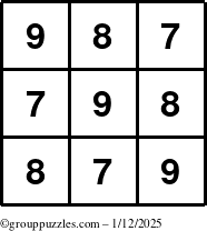 The grouppuzzles.com Answer grid for the TicTac-789 puzzle for Sunday January 12, 2025