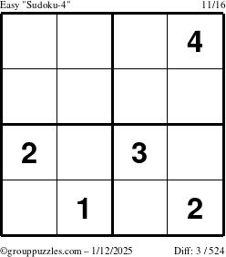 The grouppuzzles.com Easy Sudoku-4 puzzle for Sunday January 12, 2025