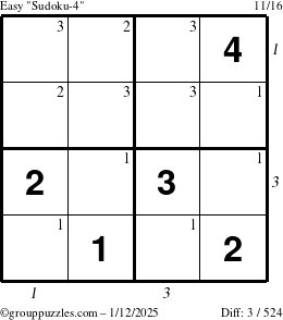 The grouppuzzles.com Easy Sudoku-4 puzzle for Sunday January 12, 2025 with all 3 steps marked