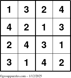 The grouppuzzles.com Answer grid for the Sudoku-4 puzzle for Sunday January 12, 2025