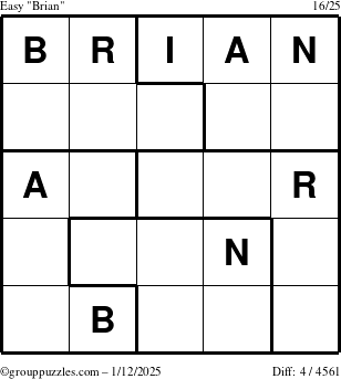 The grouppuzzles.com Easy Brian puzzle for Sunday January 12, 2025