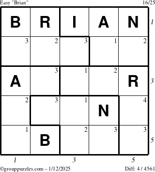 The grouppuzzles.com Easy Brian puzzle for Sunday January 12, 2025 with all 4 steps marked