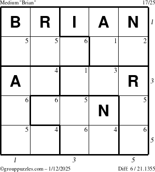 The grouppuzzles.com Medium Brian puzzle for Sunday January 12, 2025 with all 6 steps marked