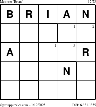 The grouppuzzles.com Medium Brian puzzle for Sunday January 12, 2025 with the first 3 steps marked