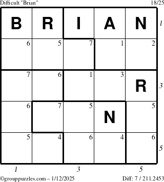 The grouppuzzles.com Difficult Brian puzzle for Sunday January 12, 2025 with all 7 steps marked