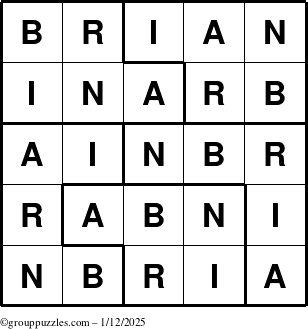 The grouppuzzles.com Answer grid for the Brian puzzle for Sunday January 12, 2025