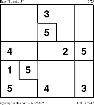 The grouppuzzles.com Easy Sudoku-5 puzzle for Sunday January 12, 2025