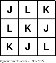 The grouppuzzles.com Answer grid for the TicTac-JKL puzzle for Sunday January 12, 2025