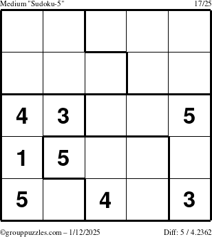 The grouppuzzles.com Medium Sudoku-5 puzzle for Sunday January 12, 2025