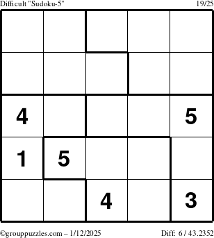 The grouppuzzles.com Difficult Sudoku-5 puzzle for Sunday January 12, 2025