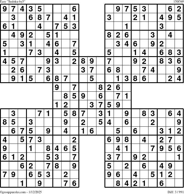 The grouppuzzles.com Easy Sudoku-by5 puzzle for Sunday January 12, 2025