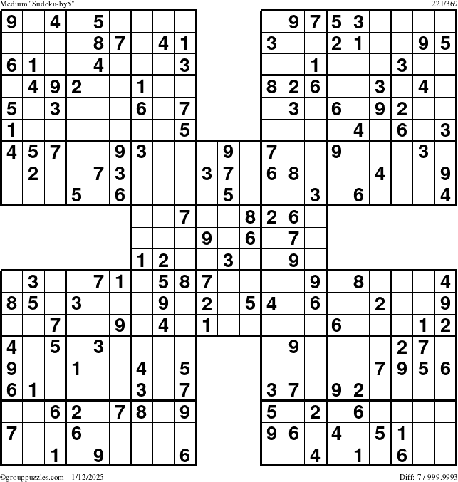 The grouppuzzles.com Medium Sudoku-by5 puzzle for Sunday January 12, 2025